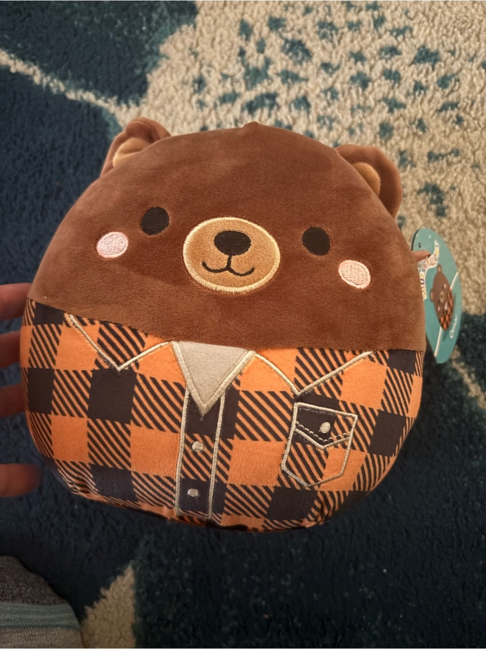 Squishmallows Brown Bear with Orange Plaid Shirt